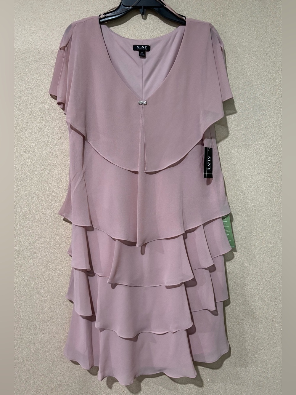 SLNY Women's Dusty Pink Layered Chiffon Dress